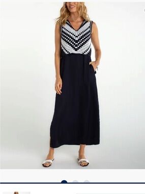 Liverpool Navy Maxi Dress with White Chevron Crochet Bodice NWT sz Large